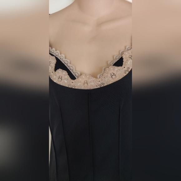 Vintage Fredericks of Hollywood Black Slip Negligee Dress LACE UP BACK Large - Picture 4 of 16